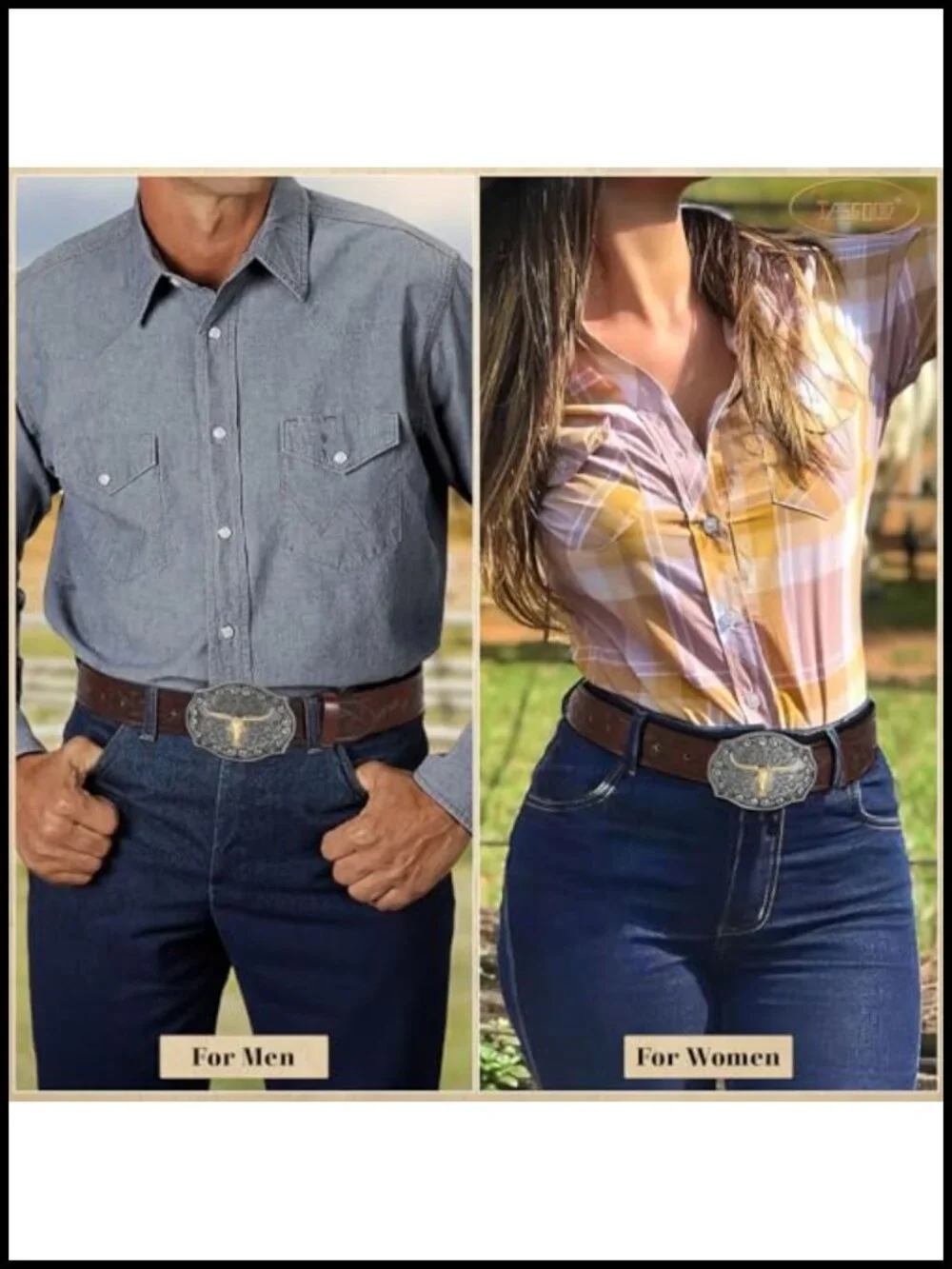 Men's Leather Western Belt with Engraved Buckle